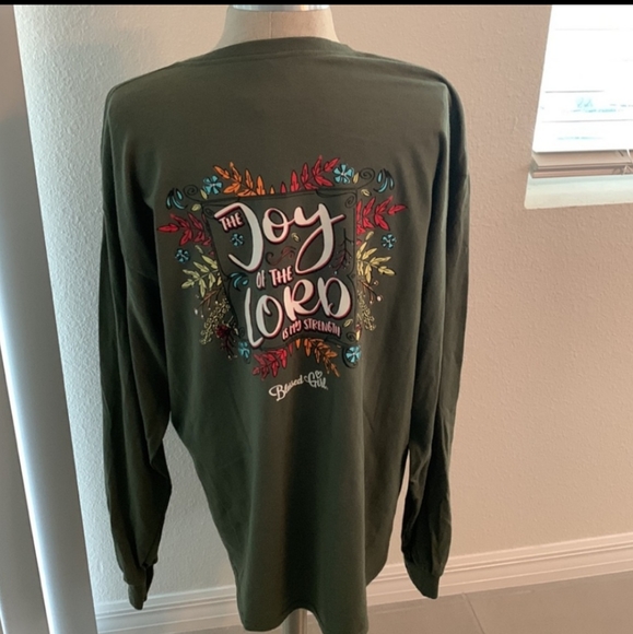 Blessed Girl Womens Long Sleeve T-Shirt - Joy Wreath - Military Green - Picture 5 of 11